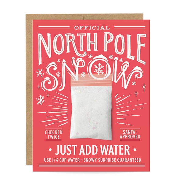 Instant Snow Card // Magic snowball, north pole snow, instant snow, fun Christmas card, children's card, kid card, holiday card