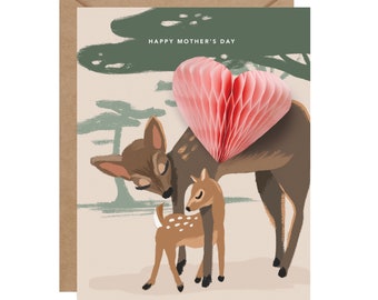 Pop-up Mother Deer  // Mom Card, Happy Mother's Day, Deer Card