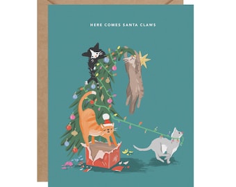 Carte de Noël chat - Here Comes Santa Claws - Catlovers - Carte vierge