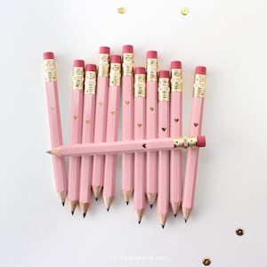 12 Pink and Gold Foil Heart Mini Pencils // Bridal or Baby Shower Game Pencils, Mini Pencils, Golf Pencils, Wedding Pencils, Shower Favor image 1