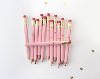 12 Pink and Gold Foil Heart Mini Pencils // Bridal or Baby Shower Game Pencils, Mini Pencils, Golf Pencils, Wedding Pencils, Shower Favor