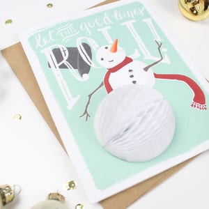 Pop-Up Christmas Card // Snowman // Christmas card, winter card, snowman, holiday card, honeycomb, children's card, Let the good times roll image 5