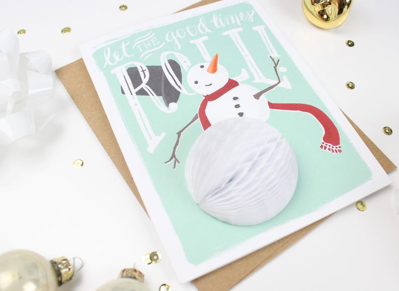 Pop-Up Christmas Card // Snowman // Christmas card, winter card, snowman, holiday card, honeycomb, children's card, Let the good times roll image 5