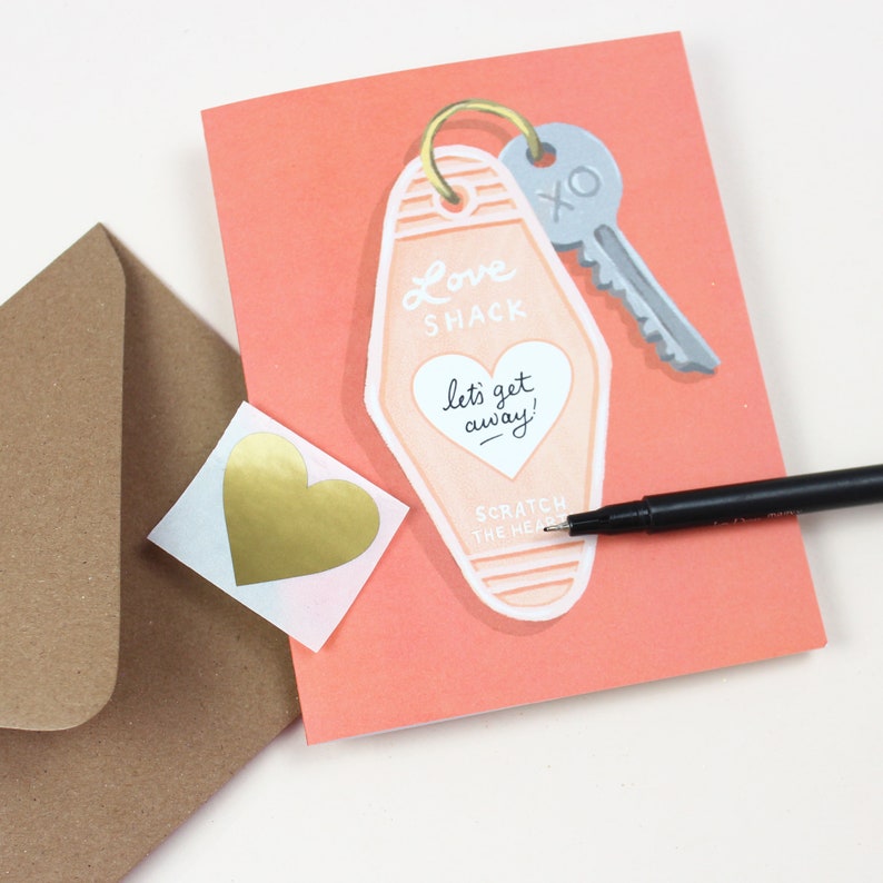 Scratch-off Love Shack Key // Write your own message, I love you Card, Wedding Card image 3