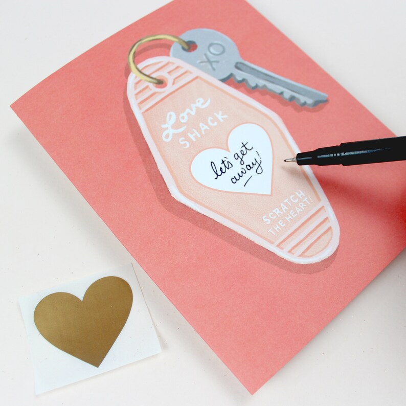 Scratch-off Love Shack Key // Write your own message, I love you Card, Wedding Card image 4