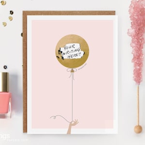 Carte d'anniversaire à gratter // Ballon doré // Écrire sur la carte d'anniversaire, message caché, ballon rose et or, anniversaire girly, carte de bricolage