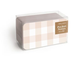 Putty Gingham Pocket Notes™ - Box of 50 Lunchbox notes, tiny cards, miniature cards, place cards, gift tags