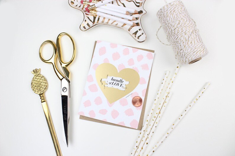 welcome baby Scratch-off Bundle of Love New Baby Card Pink and Gold Birth announcement baby girl card baby shower card new baby