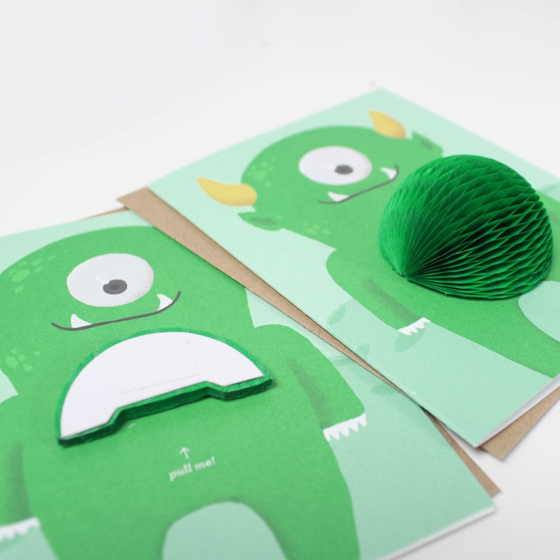 Pop-up Monster Card // Kid Birthday Card, Monster Party, Boy Birthday Card, Green Monster image 3