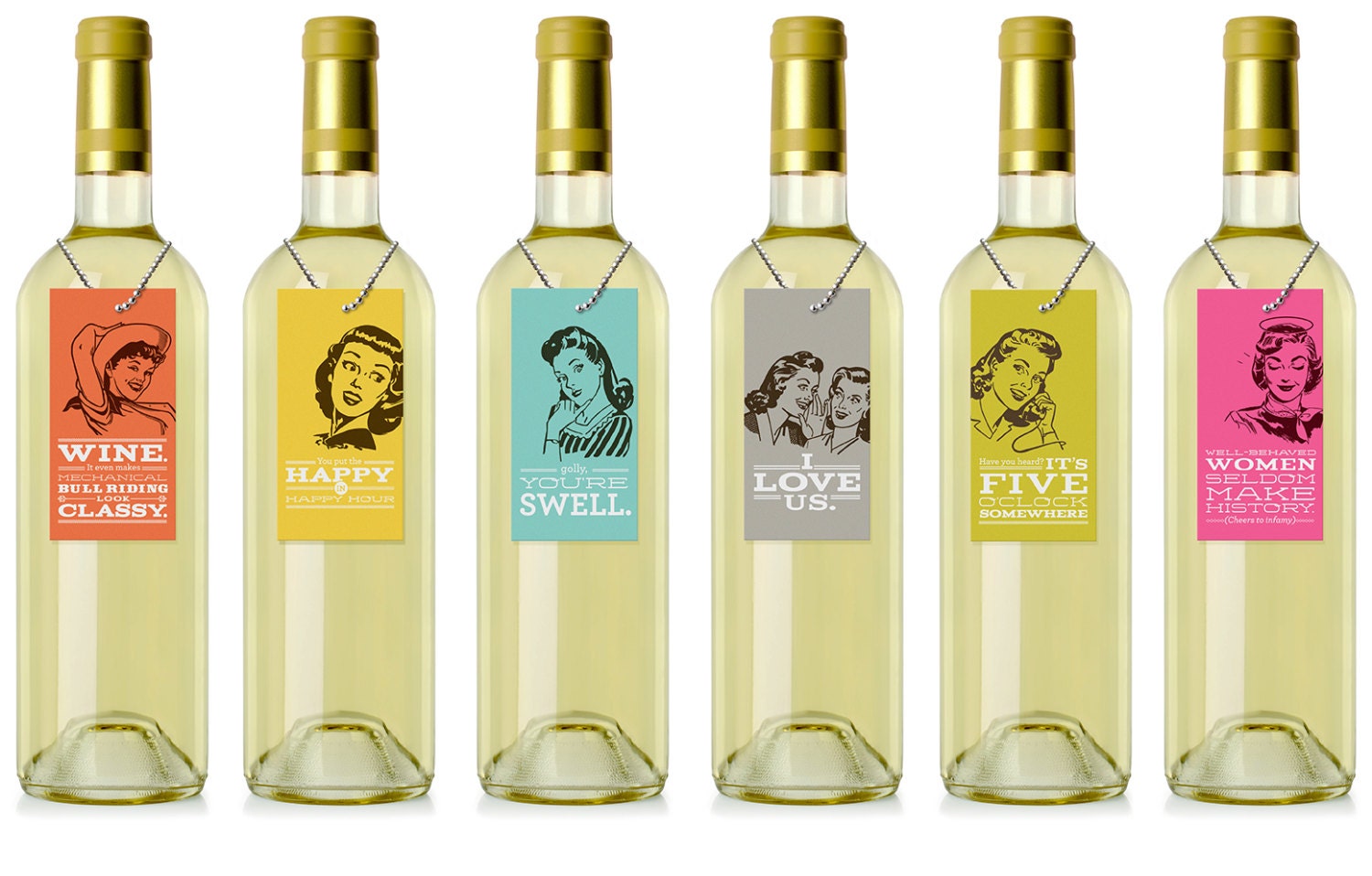 6 Vintags // Gift Cards for Wine // 50's Chic Collection Etsy