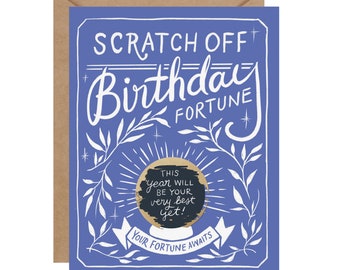 Scratch-off Birthday Fortune Card // Secret message: "this year will be your best yet", mint, unique birthday