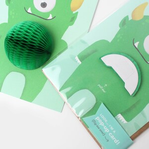 Pop-up Monster Card // Kid Birthday Card, Monster Party, Boy Birthday Card, Green Monster image 6