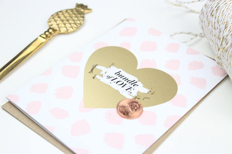 welcome baby Scratch-off Bundle of Love New Baby Card Pink and Gold Birth announcement baby girl card baby shower card new baby