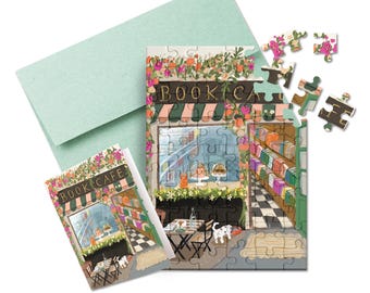 Puzzle Greeting Card - Book Café
