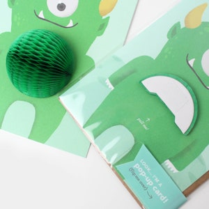 Pop-up Monster Card // Kid Birthday Card, Monster Party, Boy Birthday Card, Green Monster image 4