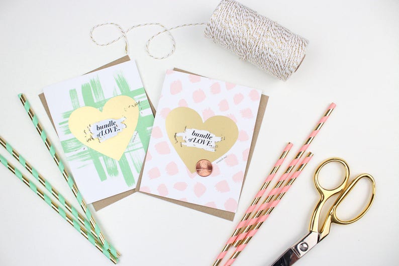 welcome baby Scratch-off Bundle of Love New Baby Card Pink and Gold Birth announcement baby girl card baby shower card new baby