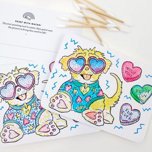 24 Paint-With-Water Valentinskarten // Welpe, retro valentines, Kinder valentines, Valentine's Day, 90's valentine, Nostalgie