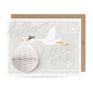 Pop-Up Stork Card // baby shower card, new baby card, gender neutral baby card, welcome baby card image 1