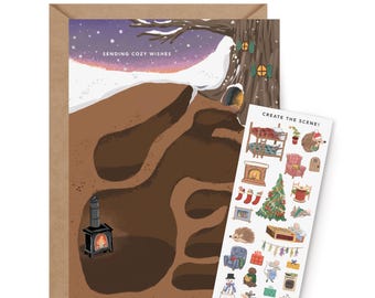 Sticker Scene Card - Cozy Winter Animals