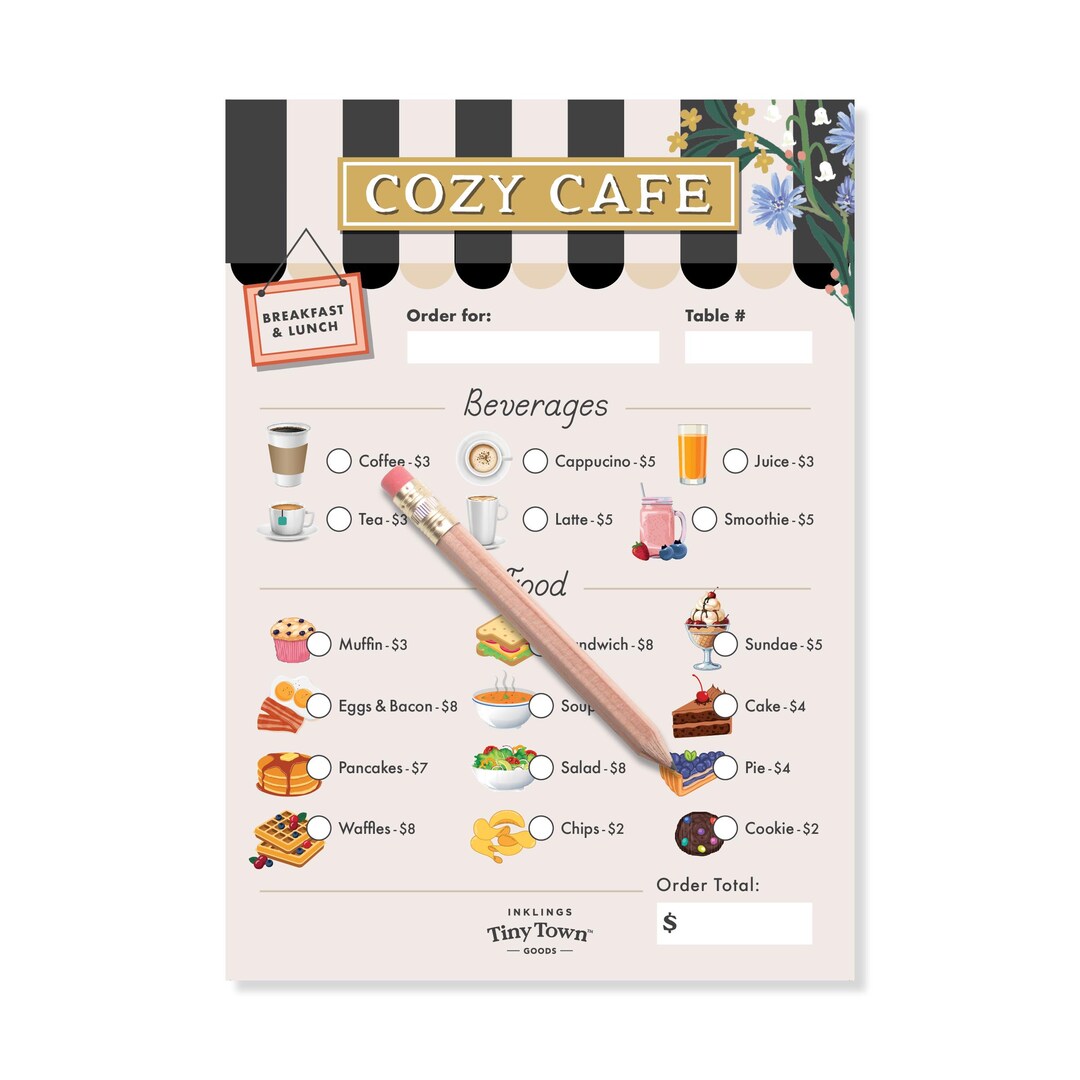 Notepad Cafe Cozy Cafe Play Notepad – Kids Pretend Restaurant Order Pad (5