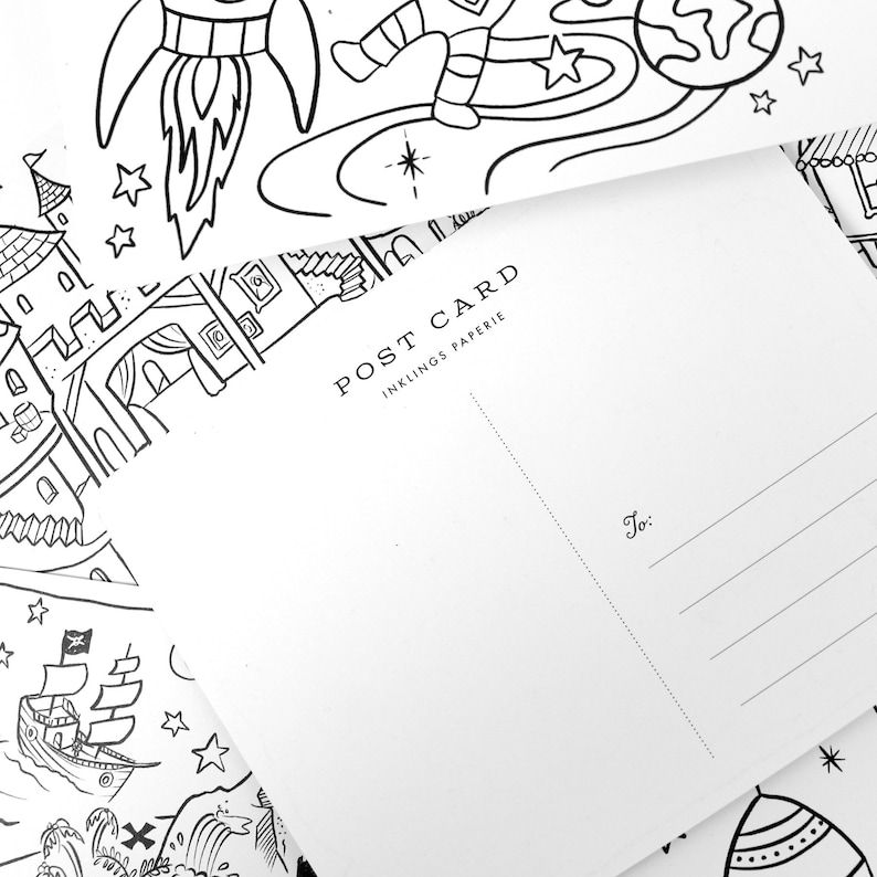 Color-In Postcards Kit with Crayon // Kids DIY Adventure Postcard Kit image 3