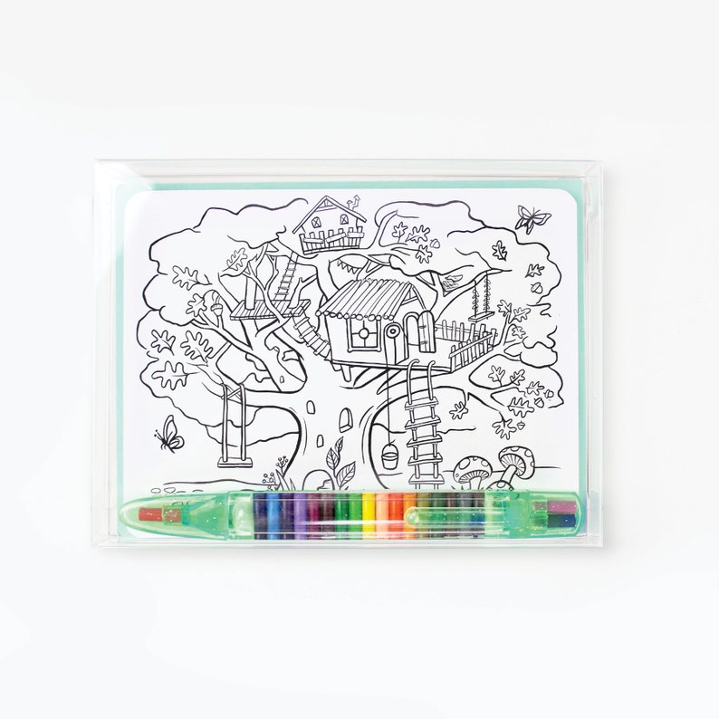 Colorin Postcards Kit With Crayon // Kids DIY Postcard Kit Etsy