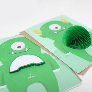 Pop-up Monster Card // Kid Birthday Card, Monster Party, Boy Birthday Card, Green Monster image 9