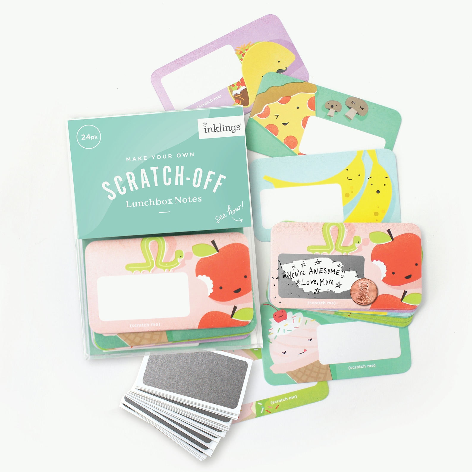 24 Scratch-off Lunchbox Notes // Back to school, lunch box note, first day of school gift, kids lunches
