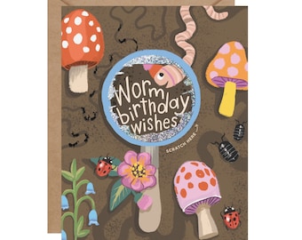 Worm Birthday Wishes Scratch-off  // Birthday Card