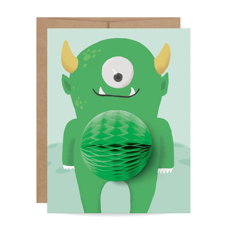 Pop-up Monster Card // Kid Birthday Card, Monster Party, Boy Birthday Card, Green Monster image 10