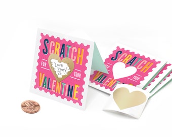 Scratch-off Valentines // Set of 18 Pink Cards //  DIY Valentines, unique valentines, child's valentines, Valentine's Day Cards