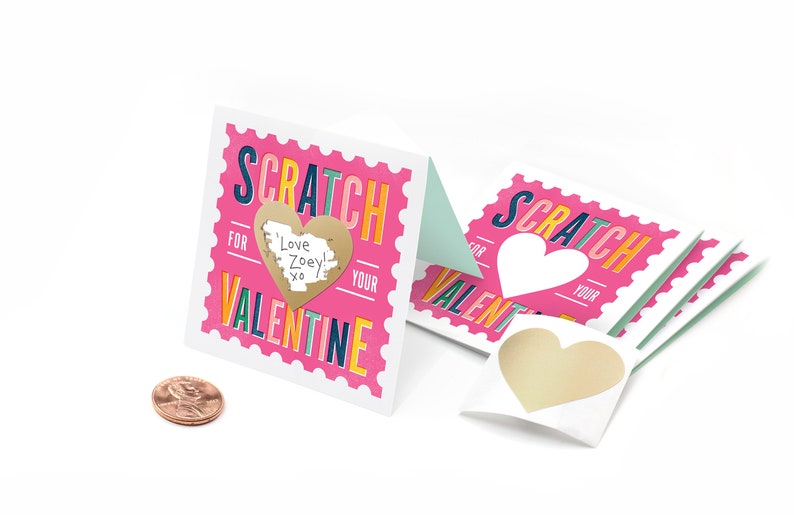 NEW Scratchoff Valentines // Set of 18 Pink Cards // DIY Etsy