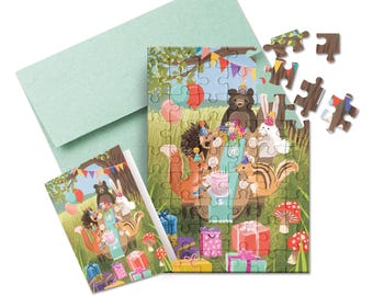 Puzzle Greeting Card - Woodland Party