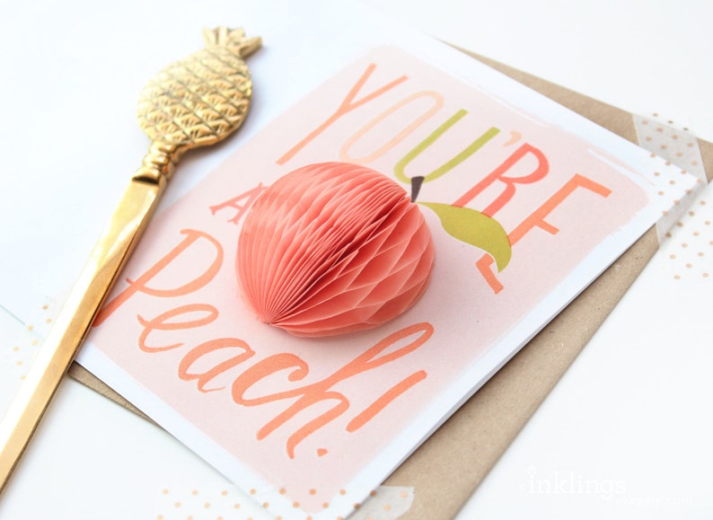 You're a Peach // Pop-Up Greeting Card // foodie card, friendship card, love card, hand lettered greeting card, thank you card, friendship image 3