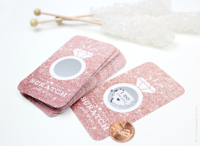 Scratch-off Cards // Bridal Shower Game, Party Game, Virtual Bridal Shower Activity, Bachelorette Party Games // Rose Gold Glitter image 1