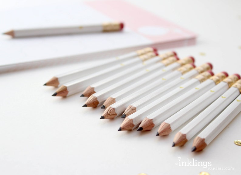 12 Pink and Gold Foil Heart Mini Pencils // Bridal or Baby Shower Game Pencils, Mini Pencils, Golf Pencils, Wedding Pencils, Shower Favor image 3