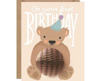 Pop-up Teddy Bear - First Birthday Card