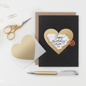 Scratch-off Birthday Card // Black and Gold Heart // Write in DIY Card, secret message, hidden message, classy birthday card, love birthday image 1