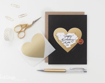 Scratch-off Birthday Card // Black and Gold Heart // Write in DIY Card, secret message, hidden message, classy birthday card, love birthday