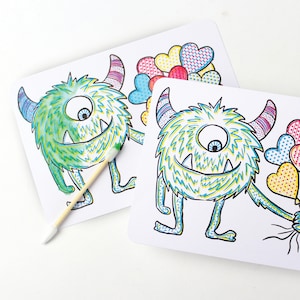 24 Paint-With-Water Valentinskarten // Monster Valentinstag, Retro Valentinstag, Kinder Valentinstag, 90er Jahre Valentinstag, Nostalgie