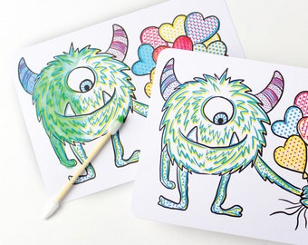 24 Paint-With-Water Valentines // Monster valentines, retro valentines, kids valentines, Valentine&#39;s Day cards, 90&#39;s valentine, nostalgia