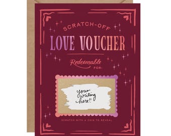 Scratch-off Love Voucher Card  // Write your own message, I love you Card, Wedding Card, Valentine Card