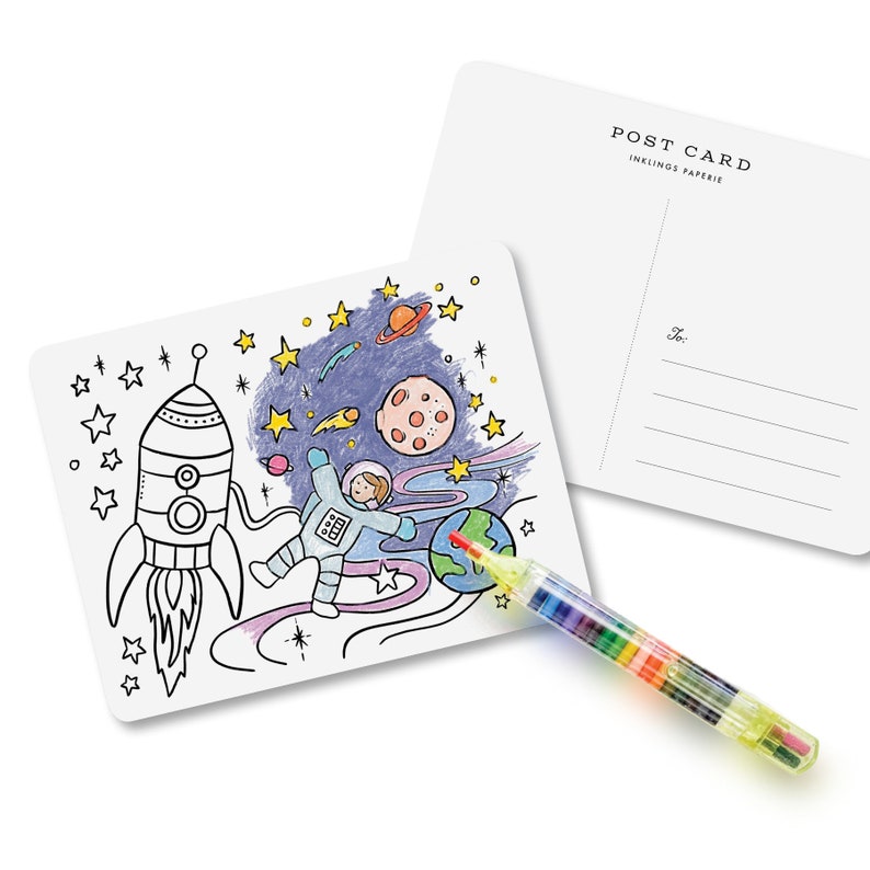 Color-In Postcards Kit with Crayon // Kids DIY Adventure Postcard Kit image 5