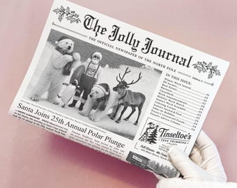 4pk Christmas Newspaper Gift Wrap Edition 2 – Jolly Journal Real Newsprint Sheets for Santa Gifts, North Pole, Elf Prop, Stocking Stuffer