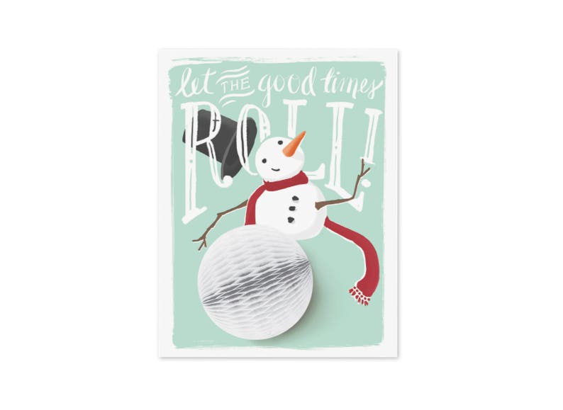 Pop-Up Christmas Card // Snowman // Christmas card, winter card, snowman, holiday card, honeycomb, children's card, Let the good times roll image 1