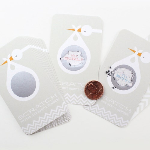 10 Baby Gender Reveal Scratch off Cards Stork Etsy