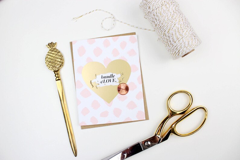 welcome baby Scratch-off Bundle of Love New Baby Card Pink and Gold Birth announcement baby girl card baby shower card new baby