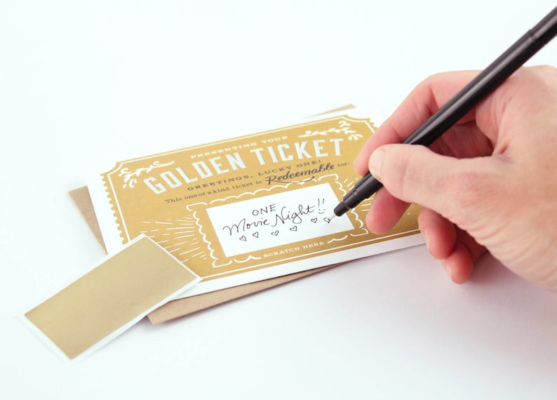 Scratch-off Golden Ticket Greeting Card // Write Your Own Message // Gold foil, mystery card, happy birthday, hidden gift, surprise card image 2