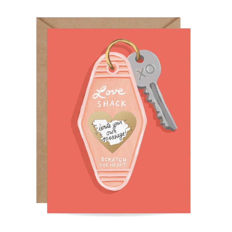 Scratch-off Love Shack Key // Write your own message, I love you Card, Wedding Card image 1