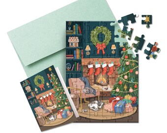 Puzzle Greeting Card - Cozy Fireplace